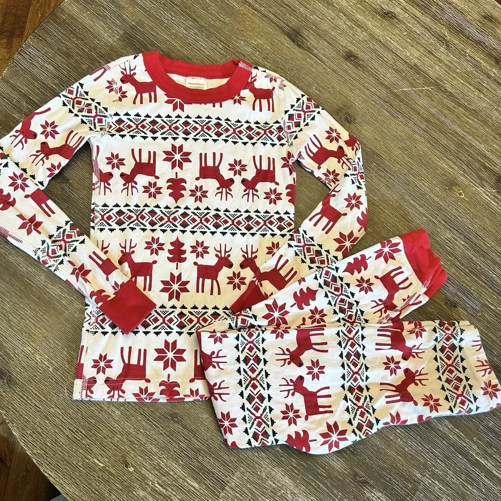 Hanna Andersson Holiday Reindeer Long Johns Pajamas‎ sz 130 US 8 Unisex 2 Pcs